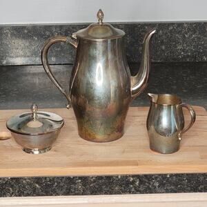Paul Revere William Rodgers Silver Coffee Server, Sugar Bowl, and Creamer